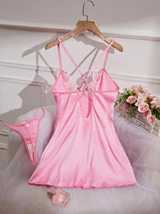 Nuovo abito da notte senza maniche estivo vestito sottoveste in raso senza schienale Sexy stile Homewear con spalline regolabili Lingerie donna - Product Image 3