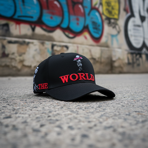 Gorro de Diseño de Lujo Rojo con Bordado 3D de Letras Personalizadas, Diseño 'El Mundo Es Tuyo', Logotipo Personalizado, Forro de Satén, Gorra de Béisbol con Base de Gamuza - Product Image 1