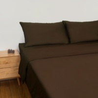 Ensemble de draps ajustés en coton 100% 400TC avec logo personnalisé, taille Queen et King, couleur chocolat, luxe premium, ensemble de literie moderne confortable 4 pièces