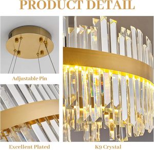 Lustre en cristal LED dimmable de 23,6 pouces, doré, avec télécommande, pour salles à manger/salons, îlots de cuisine, entrées et halls d'entrée - Product Image 4