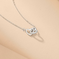 Collier double anneau en forme de cœur en argent sterling 925 avec zircon, collier ras du cou délicat