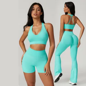 Fitness Clothing Woman 2024 Seamless Shorts Yoga Gym Activewear Set 3 Piece Short Gym Fitness Sets For Women
