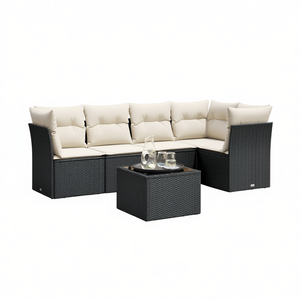 Modular Black PE <b>Rattan</b> Garden <b>Sofa</b> Set 6 Seater Outdoor Furniture Elegant Design - Product Image 1