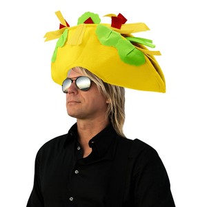 PARTYMENT Chapeau de fête amusant en forme de frites jaunes géantes et de tacos mexicains, accessoires de déguisement alimentaire pour la fête du Cinco de Mayo en extérieur - Product Image 1