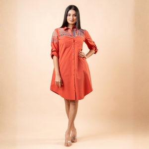 Vestido Camisero Corto Elegante Premium para Mujer, Algodón con Bordado Geométrico, Calidad Boutique - Product Image 6