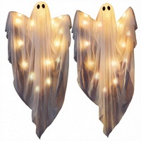 JOYIN 2 pièces Décorations suspendues de fantômes d'Halloween de 47 pouces, lumières LED chaudes d'extérieur avec minuterie, décorations de fête pour l'extérieur de la maison hantée en plastique