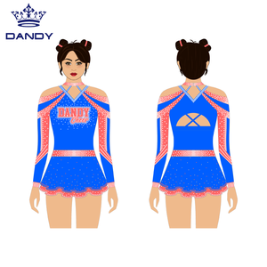 Tùy Chỉnh Màu Sắc Của Bạn Đính Logo Màu Xanh Cổ Vũ Đồng Phục Bộ Thanh Niên Khiêu Vũ Váy Spandex Tinh Thể Cổ Vũ Cạnh Tranh Mặc - Product Image 5