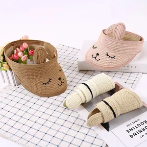 Summer Empty Top Straw Visor Cap Props Kids Child Adjustable Cute Rabbit Ear Sun Hat for Baby