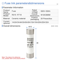 Fusible céramique à effet rapide, 10x38mm, 500V 1A 2A 3A 4A 5A 6A 8A 10A 16A 20A 25A 32A RO15 RT19 RT14 RT18