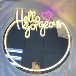 Bonjour magnifique miroir d'enseigne au néon pour décoration murale Art magnifique miroir au néon pour chambre de fille, salon de beauté, vestiaire, commode, - Product Image 5