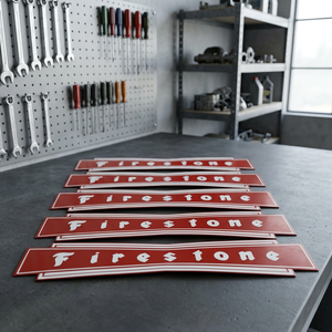 Plaque signalétique rectangulaire en métal Fire Stone découpée sur mesure, impression sérigraphique rouge et blanc, panneau publicitaire - Product Image 3