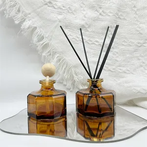 80ml Hexagon Shape Glass Amber Home Decorative Aromatherapy Reed Diffuser Glass Bottles