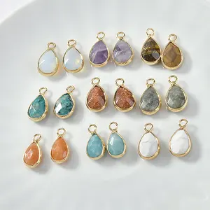 Faceted Natural Healing Teardrop Gemstone Bezel Pendant,15*20mm Necklace/Earrings/Bracelet Gemstone Charm For DIY Jewelry