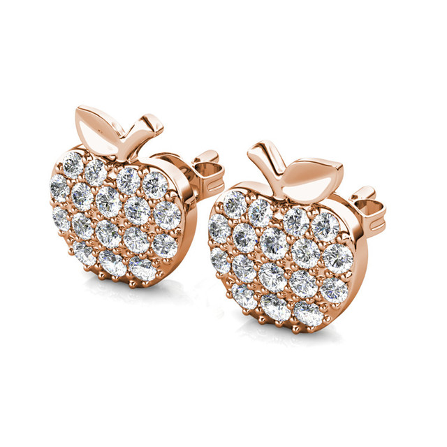 Cute Wholesale Little Apple Fruit Stud Earrings with Swarovski Crystals Christmas Party Jewelry Collection for Gift Jewelry