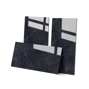 大型600x1200mm毫米大理石黑色瓷砖陶瓷黑色抛光釉面岩石外观光泽陶瓷大板用于墙壁地板