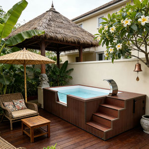 Piscine de style resort avec design sans bordure et foyer intégré - Product Image 1