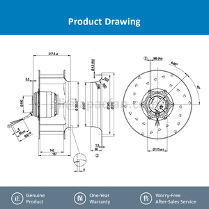 Ventilateur centrifuge de refroidissement HVAC ebmpapst R2E190-AO26-05 230V AC 190x71mm 50/60HZ 58/75W à roulements à billes avec fils de connexion - Product Image 4