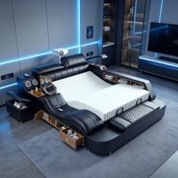 Multifunktionales Smart-Lederbett mit HD-Projektor, Nacken- und Rückenmassage, Bluetooth-Audio, Aufbewahrungsschrank und Safe für Heimprojekte