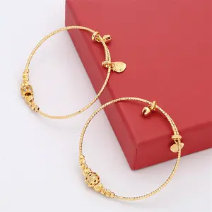 JXX hot sale copper jewelry charm bracelet bangle with bell ladies 24k gold plated brass bangles india