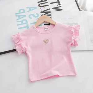 Blusa <span class=keywords><strong>de</strong></span> Algodón Tejido Transpirable para Bebés Niñas, Estilo Coreano, con Volantes, Manga Corta, Absorbe la Humedad, Color Sólido, Personalizable con Logotipo - Product Image 4
