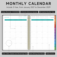 Planificateur mensuel A4, carnet à spirales, onglets d'indexation mensuels colorés, papier de haute qualité facile à écrire, 100 g/m², pour l'école et le bureau