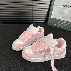 Chaussures Décontractées de Skateboard Roses Épaisses Polyvalentes à <span class=keywords><strong>Plateforme</strong></span>, Antidérapantes, à Lacets, Confortables - Product Image 6