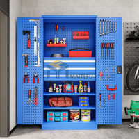 Armoire à outils en acier verrouillable à 2 portes, panneau perforé intérieur, étagères réglables, armoire de rangement robuste pour atelier, OEM 180x100x50cm