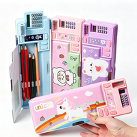 Étui à crayons personnalisé OEM, boîte à crayons multifonctionnelle avec fermeture magnétique et calculatrice, taille-crayon pour étudiants