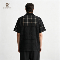 Chemise Homme Noire à Carreaux avec Œillets 120cm 100% Coton Tissage Ouvert Style Cubain pour l'Été et les Vacances à la Plage