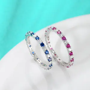 High End Colorful Pink Green Purple Baguette Mujeres CZ Jewelry 18K Gold Plated Pave Cubic Zircon Ring