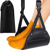 Repose-pieds de voyage réglable portable noir personnalisé BSCI en polyester pour avion, hamac de bureau