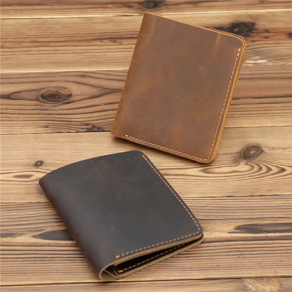 Slim Wallet for Men -Thin Bifold Crazy Horse Genuine Leather RFID Blocking Minimalist Stylish Front Pocket Mens Wallets