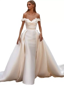 NDB11034 Abito da Sposa con Strascico Staccabile in Raso, Vestito Nuziale alla Moda per Matrimonio - Product Image 4