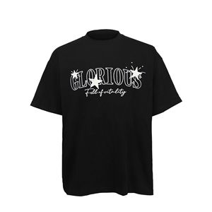 Camiseta Negra Bordada para Hombre, 100% Algodón, Manga Corta, Cuello Redondo, Corte Holgado, Estilo Urbano - Product Image 1