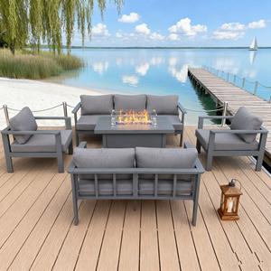 طاولة نار مستطيلة من الألومنيوم مقاس 44 بوصة، أثاث خارجي مع أرائك - Product Image 5