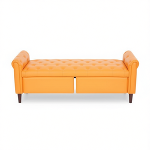 Sgabello Multifunzionale con Contenitore in Pelle PU Arancione, Arredamento per Casa e Soggiorno, Pouf - Product Image 1