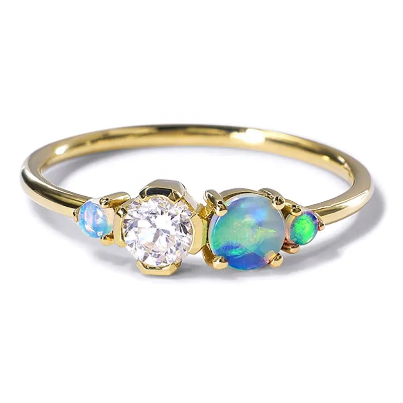 Gemnel reasonable price 18k gold stacking rings opal 925 sterling silver