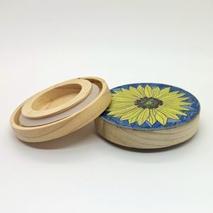 New Folk Art Amber Glass Candle 8oz Jars Cups Color Printed Round Shape OEM Customized Luxury Design Wooden Material <b>Lid</b> - Product Image 6