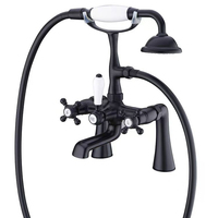 Robinet de baignoire et douchette rétro français en cuivre doré, ensemble mitigeur double poignée avec douchette téléphonique, eau chaude et froide