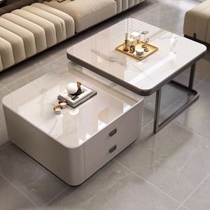 収納付き 木製センターテーブルセット ホワイト カーボン鋼脚 2点セット - Product Image 2