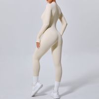 Yoga jumpsuit met lange mouwen voor dames, hoge taille, buikcontrole, één geheel, zachte comfortabele sportkleding voor yoga en sport