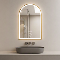 Miroir de salle de bain LED arqué avec capteur de mouvement inférieur, étanche IP44, anti-buée, éclairé, 500x800mm