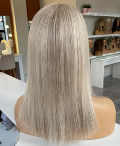 Peluca de <span class=keywords><strong>cabello</strong></span> humano virgen europeo 100%, pelo <span class=keywords><strong>corto</strong></span> con encaje frontal, pelo de bebé prearrancado, color platino - Product Image 2