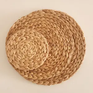 Natural Round Water Hyacinth Woven Placemats Rattan Placemats Round Placemats Heat Resistant