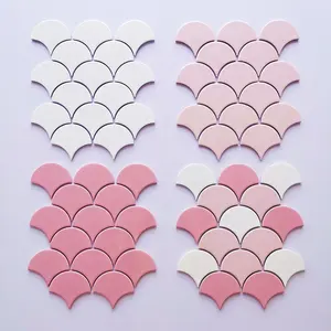 foshan suppliers fanshape fish scale ceramic mosaic mixed solid color for bathroom kitchen wall floor decoration tiles