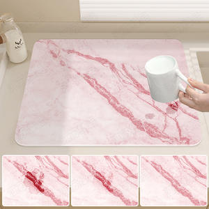 Tapis de comptoir de cuisine en terre de diatomée 40x30 cm, motif marbre, absorbant, avec pieds en silicone, design durable - Product Image 2