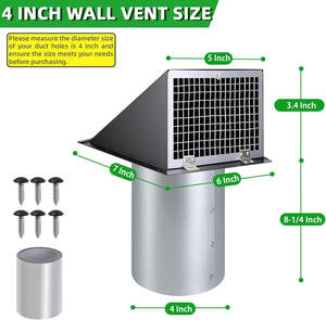 Rejilla de Ventilación de Pared de Acero Galvanizado de 4 Pulgadas <span class=keywords><strong>para</strong></span> Exteriores con Malla Anti-Insectos, Cubierta de Ventilación <span class=keywords><strong>para</strong></span> Secadora, Rejilla de Salida de Aire Doméstica - Product Image 5