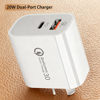 Chargeur rapide 20W avec prise AU, double port USB A+C QC3.0 PD, chargeur mural pour iPhone Samsung Xiaomi Android, adaptateur secteur de voyage pour ordinateur portable