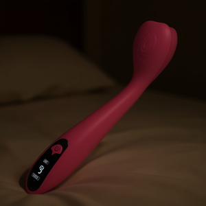 Vibrateur clitoridien et point G Manshi, 9 fréquences, alimentation USB, écran LCD, jouet sexuel pour adultes, rose rouge, bouton de commande vert - Product Image 2
