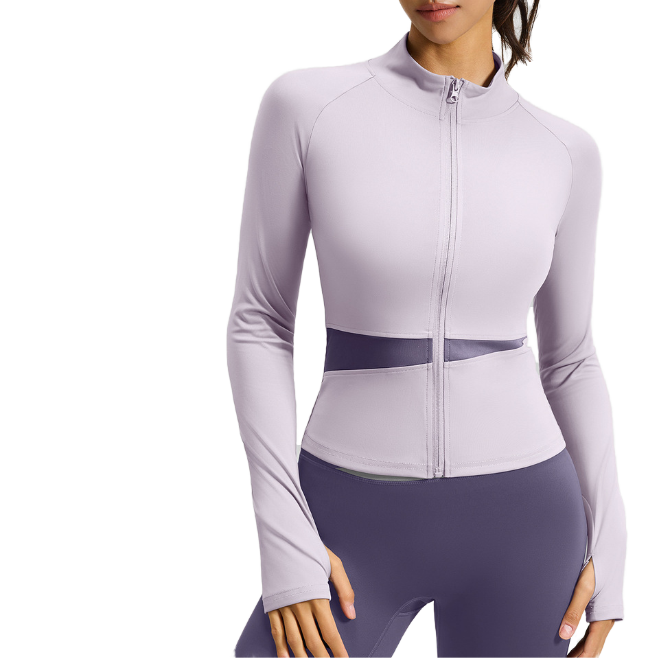 Women's Color Block Zip Long Sleeve Stand Collar Yoga Thin Jackets Workout Yoga Sportswear Long Sleeve Top